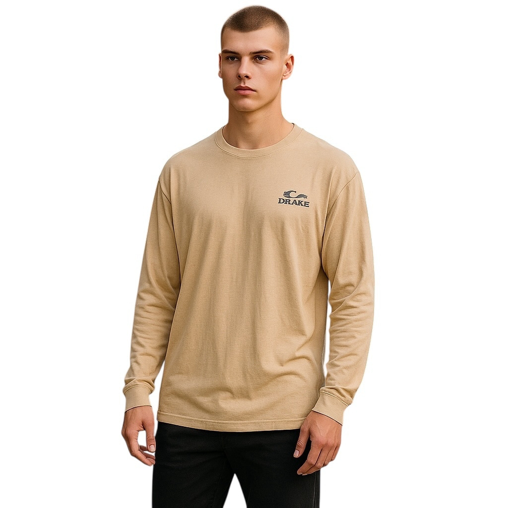 Drake Waterfowl Long Sleeve T Shirt Mens 2XL Tan Hunting